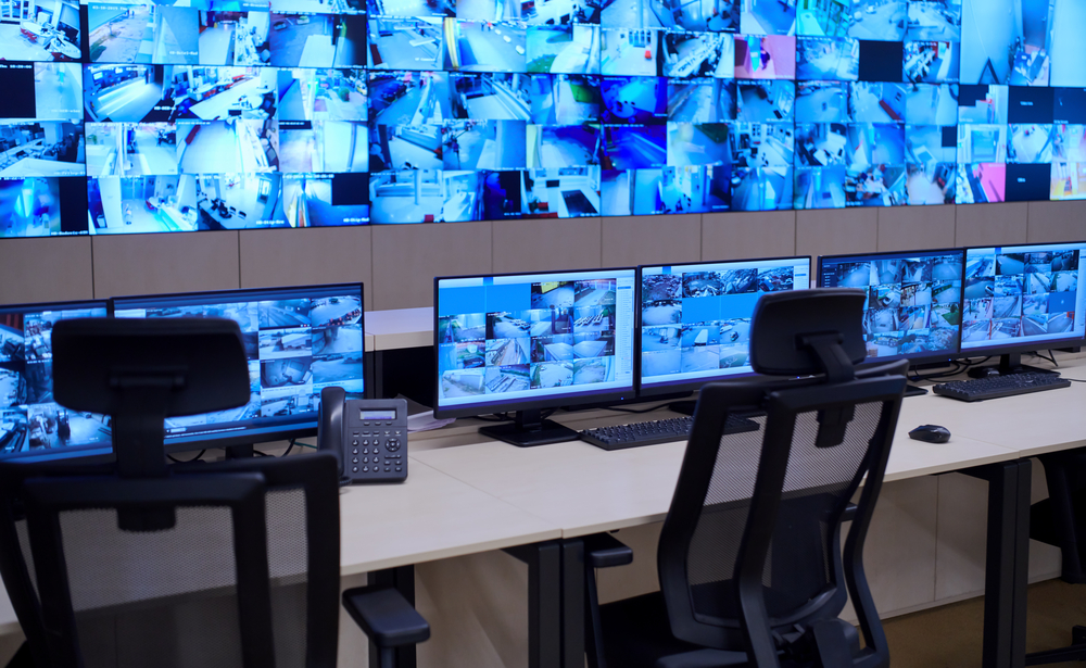 Empty interior of big modern security system control room