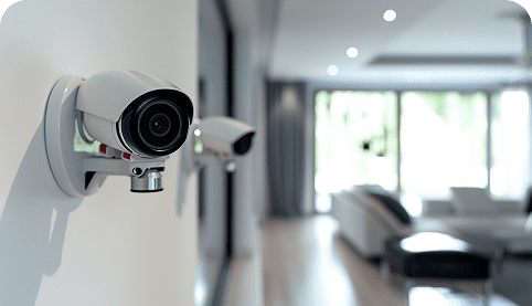 image (32) CCTV cameras mounted on wall in modern interior, highlighting security features for residential surveillance in Perth.